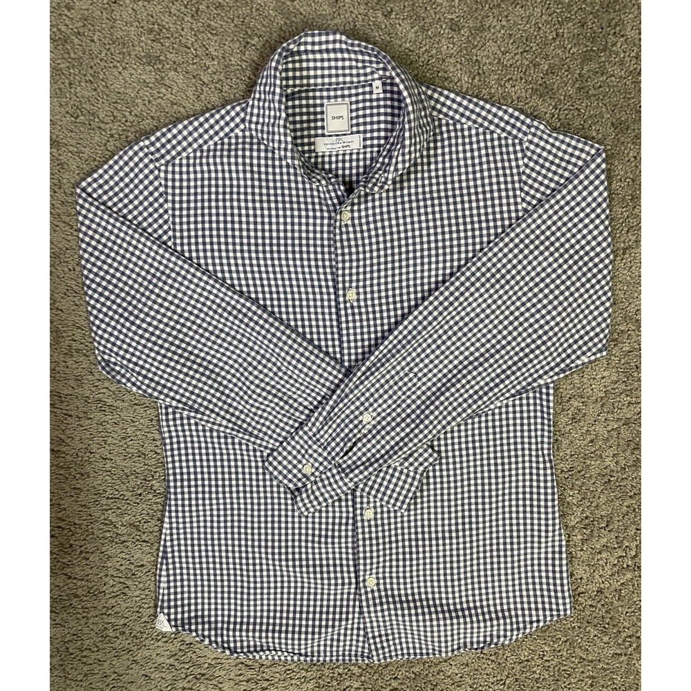 Ships TESSITURA MONTI Men's shirt Size Medium Gingham Check long sleeve blue‎